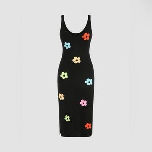 CIDER // Black Floral Appliqué Knit Tank Dress
